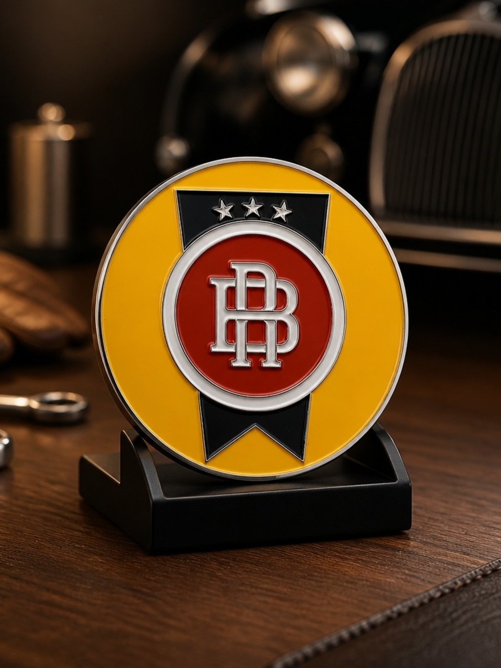 Vintage Style Enamel Pin - Yellow, Red, Black. From Buckeye Relief